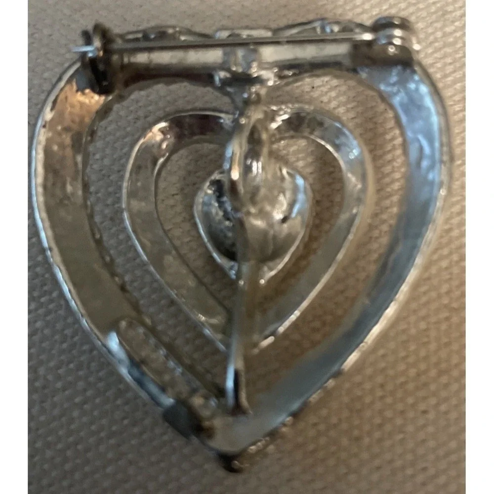 Gerry's Silver Tone Filigree Triple Heart  Brooch or Pendant Signed